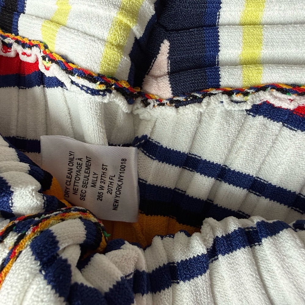 Milly Striped Knit Dress Asymmetrical Hem V Neck Multicolor Size L - Picture 13 of 13